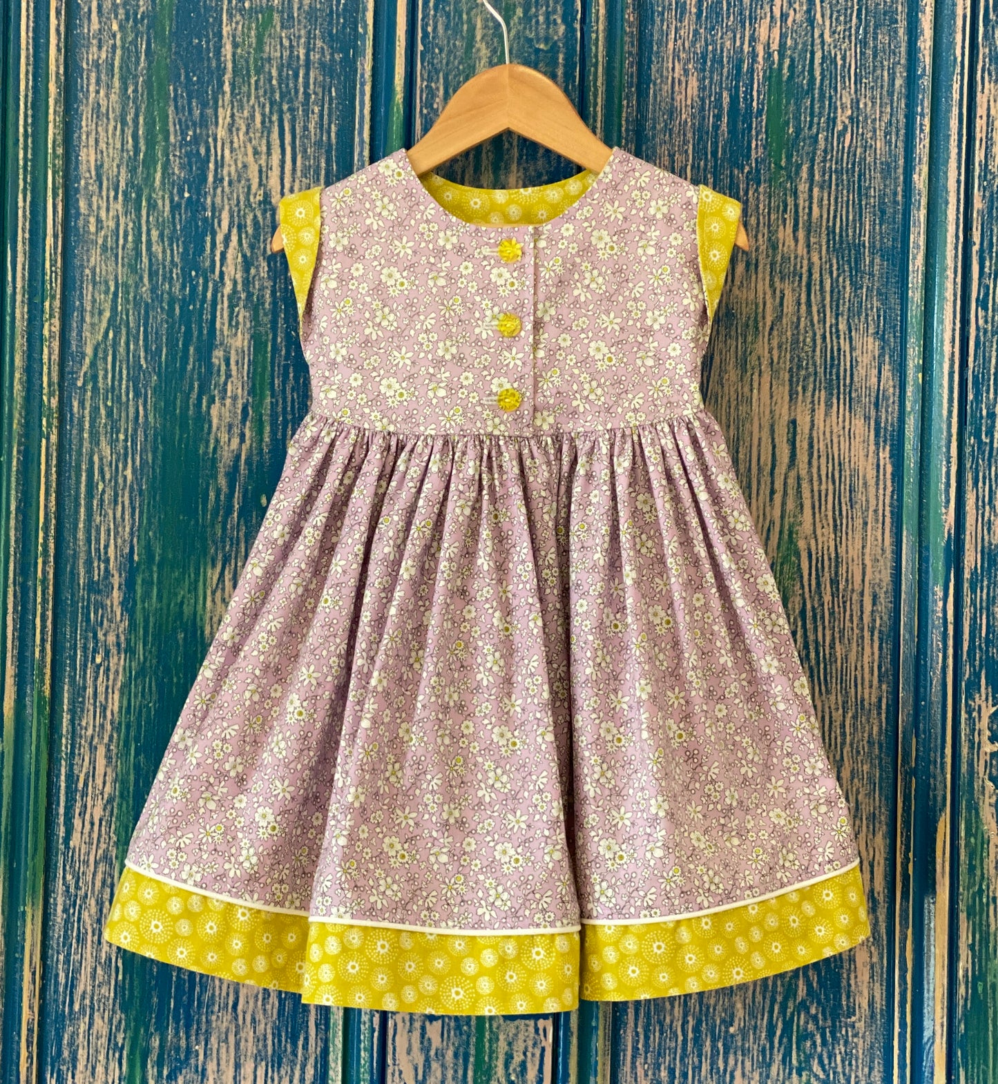 Capped Sleeve Lavender Floral / Lime Dress