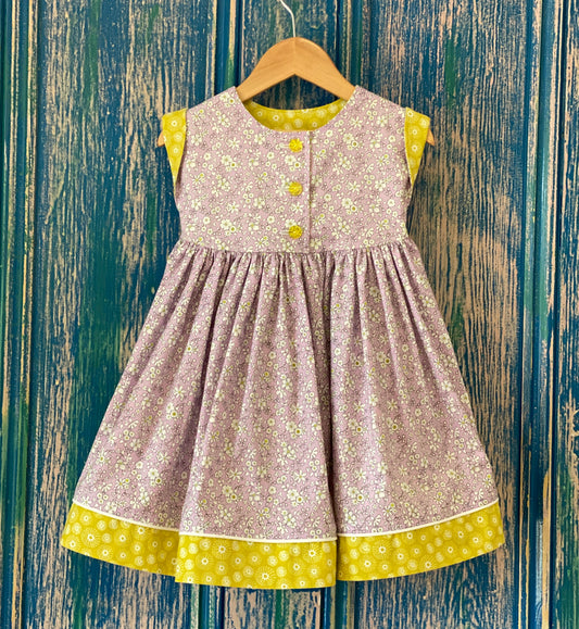 Capped Sleeve Lavender Floral / Lime Dress